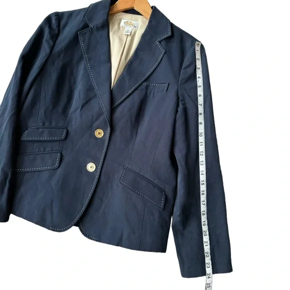 Talbots Womens Navy Blue Linen Blend Two Button Business‎ Blazer Size 12